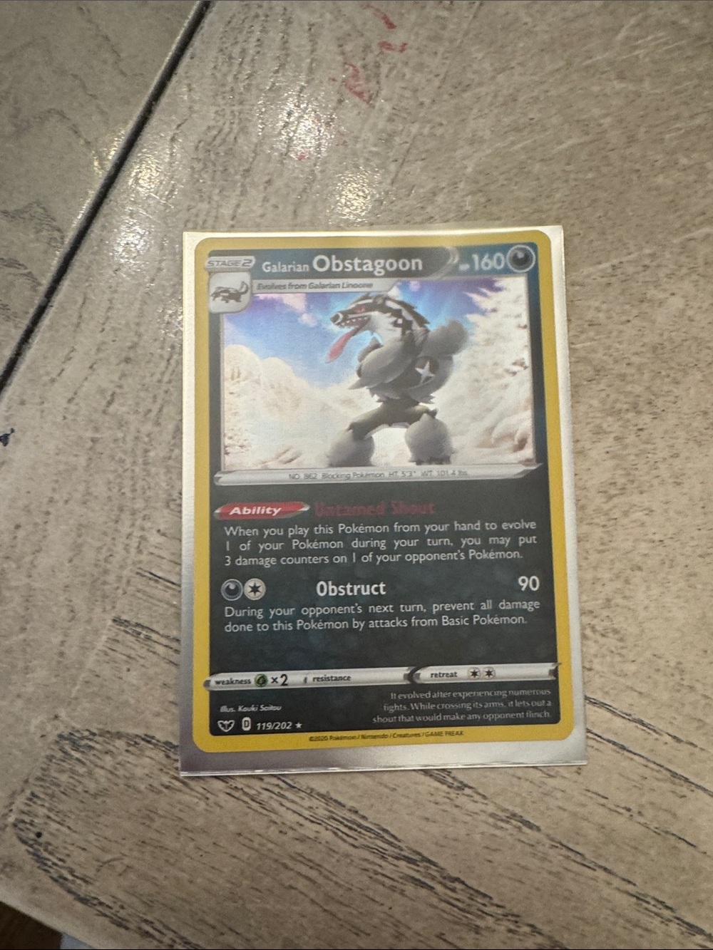 Pokemon Galarian Obstagoon Card - Black, Yellow, Blue
